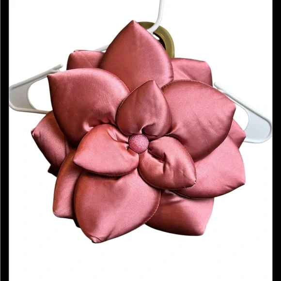 Vintage Mad Designs Handmade 90% Spun Silk Pink Flower Handbag - Picture 4 of 8